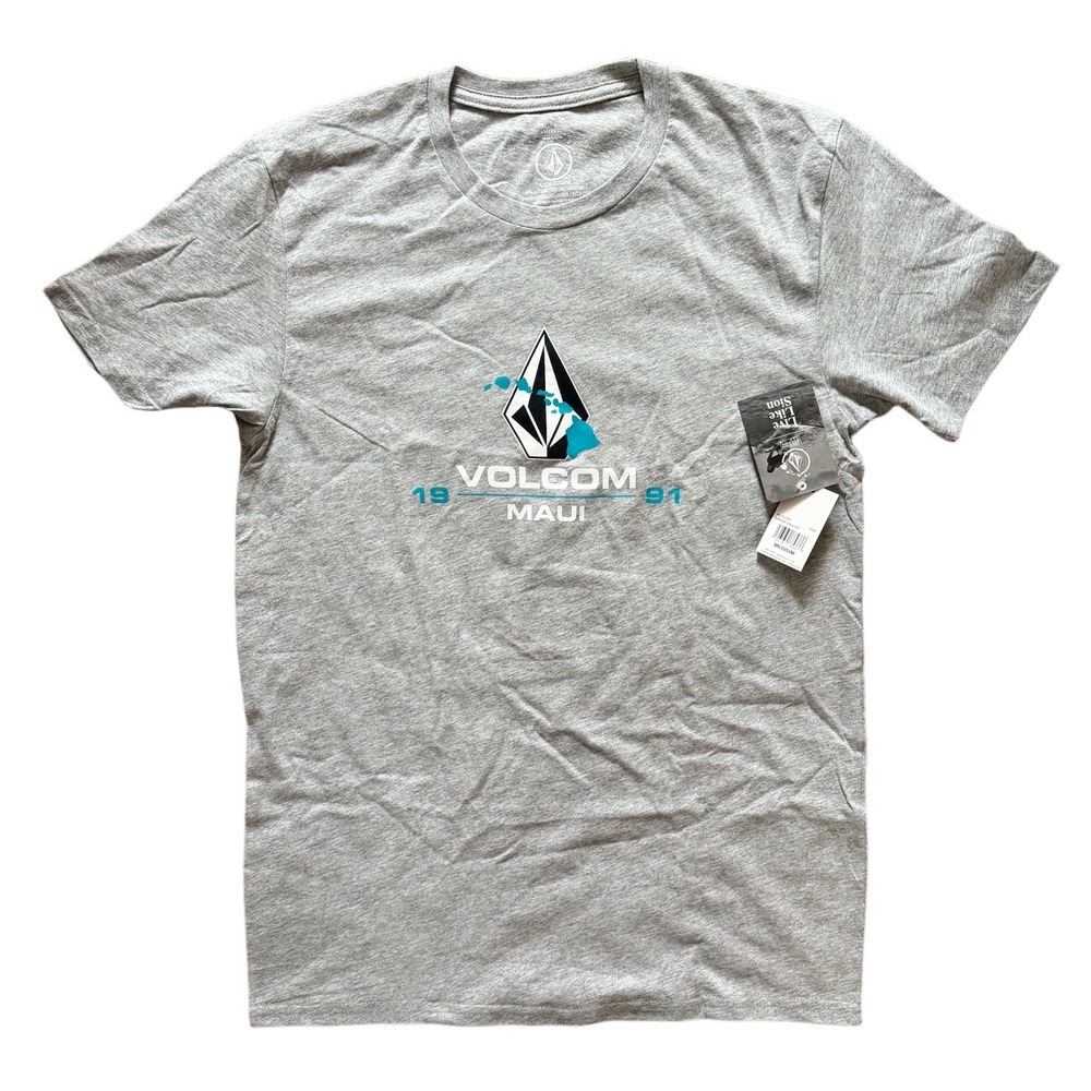 NWT Men's Volcom Maui‎ 1991 Logo Graphic T Shirt Gray Surf Skate - Medium